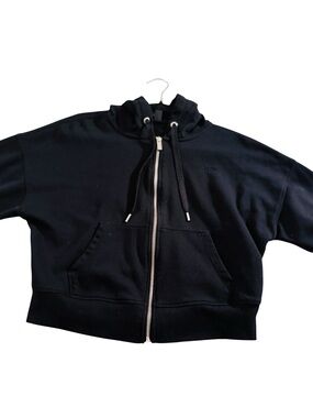 DKNY Black Full Zip Hoodie Sweatshirt Size Small Relaxed Fit Tonal Logo